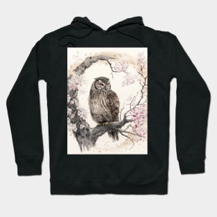 Owl Among Cherry Blossoms Hoodie